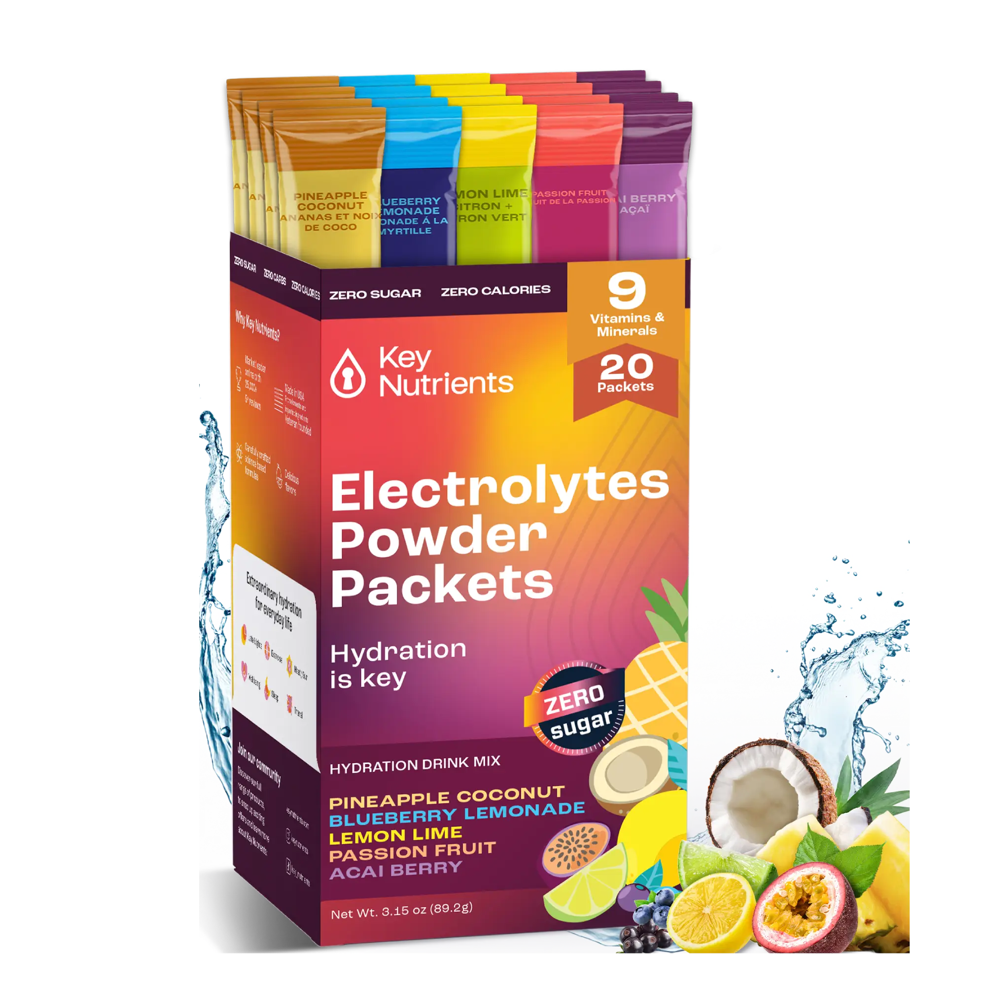 Electrolyte Recovery Plus Powder Travel Packets Key Nutrients