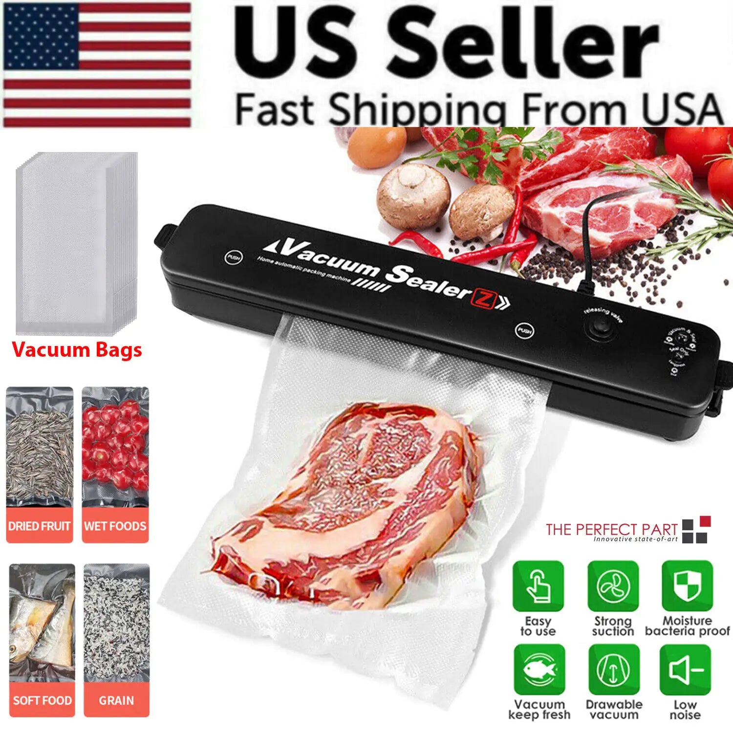 Vacuum Sealer Machine Food Preservation Storage Saver Automatic With Seal Bag Anti Spier