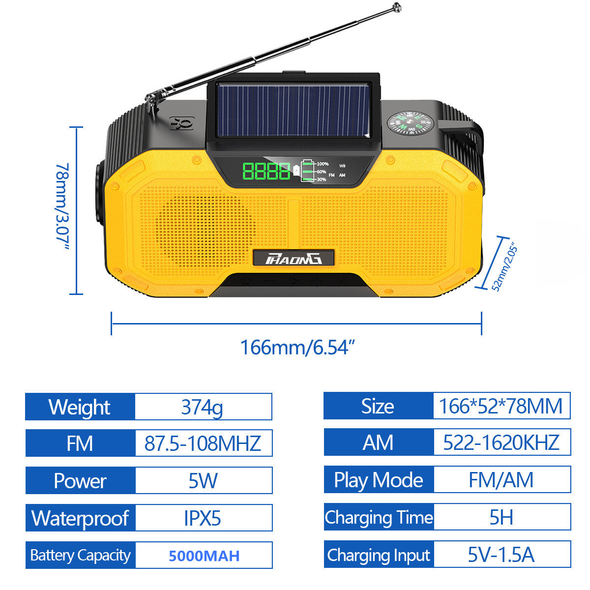 Outdoor Emergency Radio Bluetooth Speaker Solar Hand Flashlight Mobile Charging 5000 Mah Large Capacity V.I.P Digital Presence