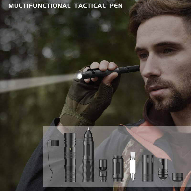 Multifunctional Tactical Pen Flashlight Defense Pen Broken Window Hammer EDC Outdoor Supplies Self-Defense Survival Tools Aluminum Alloy V.I.P Digital Presence