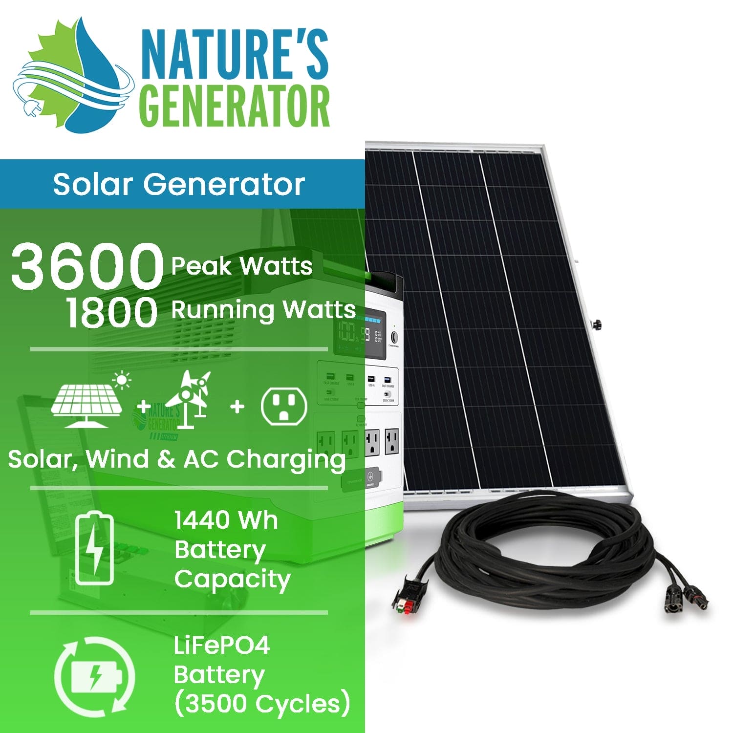 Nature's Generator Lithium 1800 Solar Generator and Transfer Switch Nature's Generator