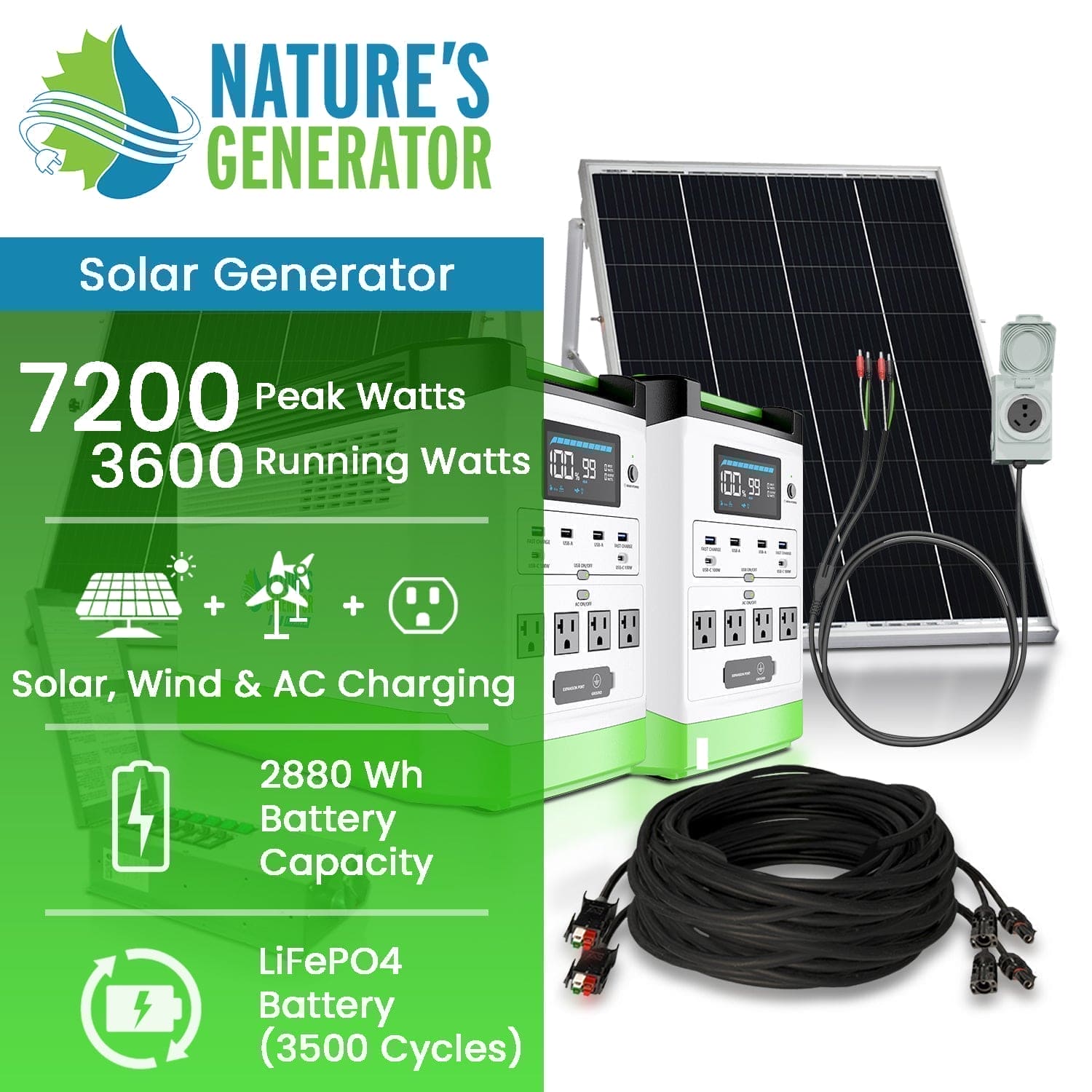 Nature's Generator Lithium 1800 Solar Generator and Transfer Switch Nature's Generator