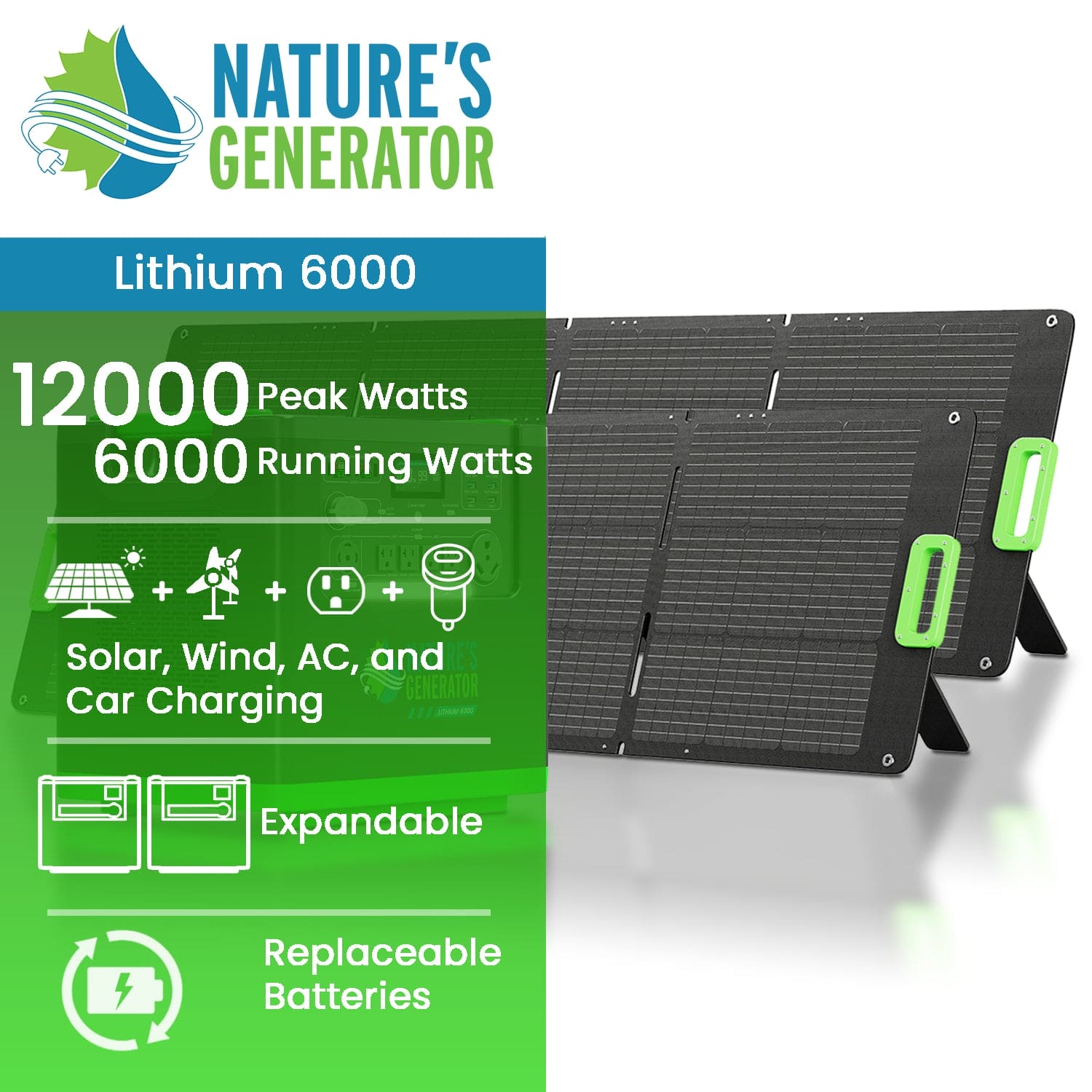 Nature's Generator Lithium 6000 with Solar Panel Nature's Generator