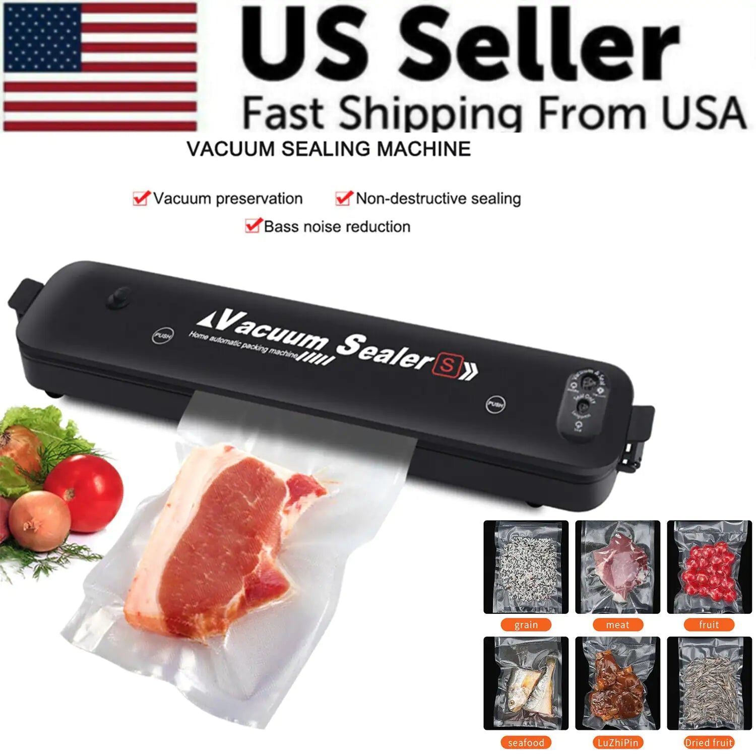 Vacuum Sealer Machine Food Preservation Storage Saver Automatic With Seal Bag Anti Spier