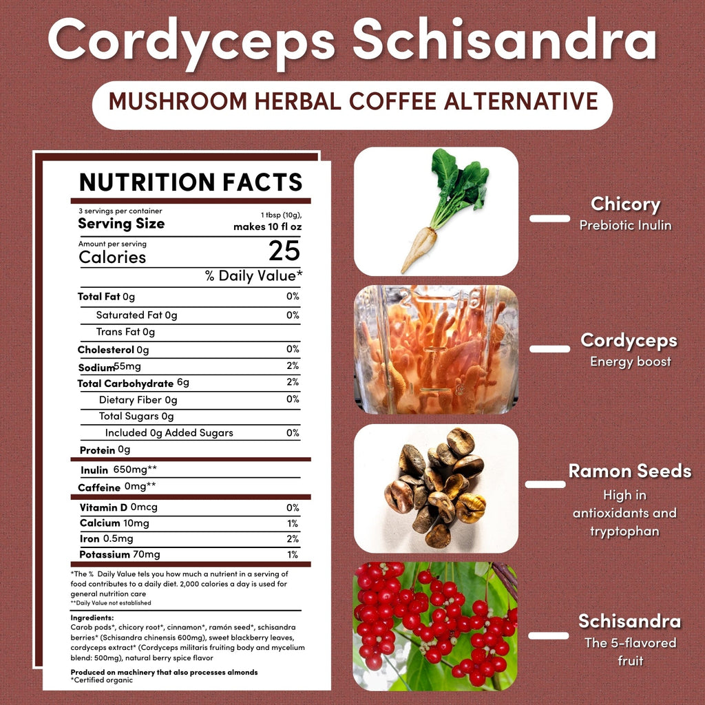 Cordyceps Schisandra Cinnamon Berry Mushroom Herbal Coffee Teeccino