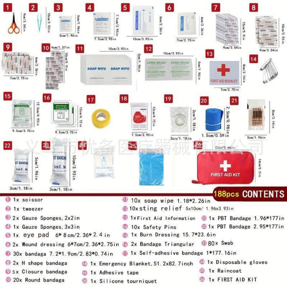 188-Piece Emergency First Aid Kit Outdoorzees