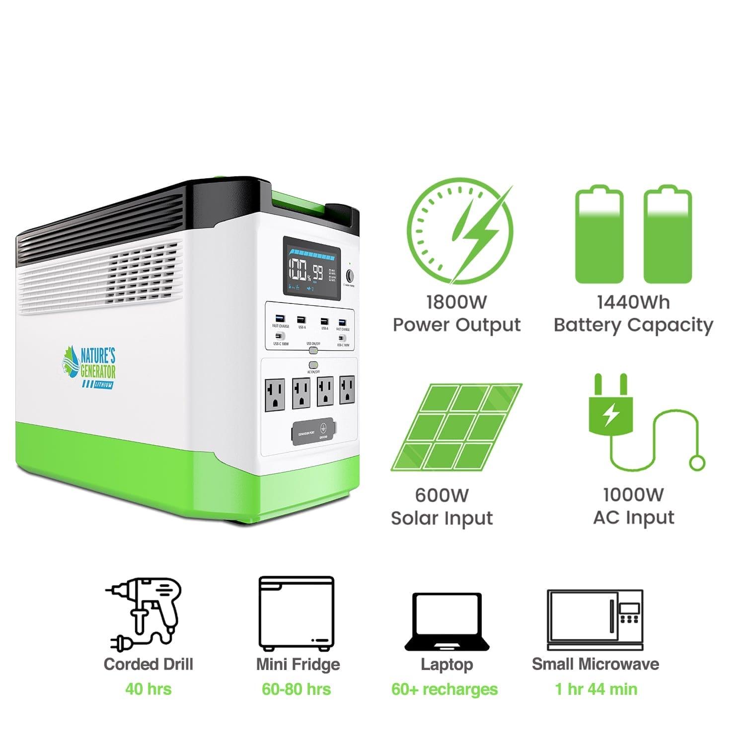 Nature's Generator Lithium 1800 Solar Generator Nature's Generator