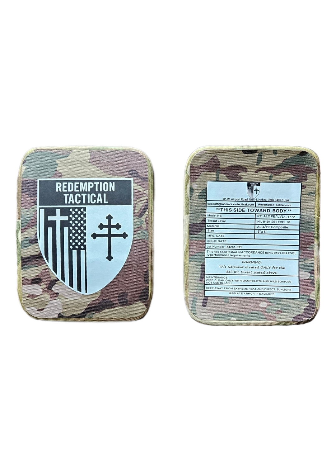 Redemption Tactical CRUSADER 2.0® V4 ARMOR FULL KIT COMBO PACKAGE LIGHTWEIGHT LEVEL IV  (2) 10x12 Front/Back Plates (2) 6x8 Side Plates (Level III PE) Redemption Tactical
