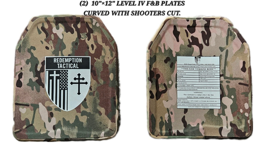 RT CRUSADER 2.0® ARMOR KIT Front/Back Plates LIGHTWEIGHT LEVEL IV  (2) 10x12 Front/Back Plates Full Kit Redemption Tactical